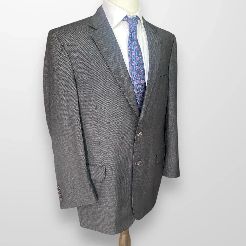 Jos A Bank Mens Size 44L Gray Blazer Wool Suit Jacket‎ Signature Gold